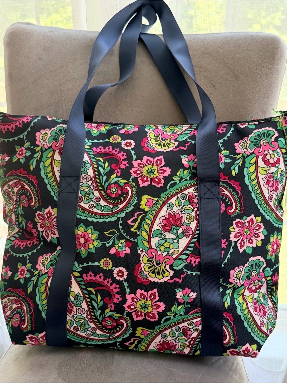 Vera Bradley cooler Tote with Pink & Green Paisley Floral Print and Navy Straps